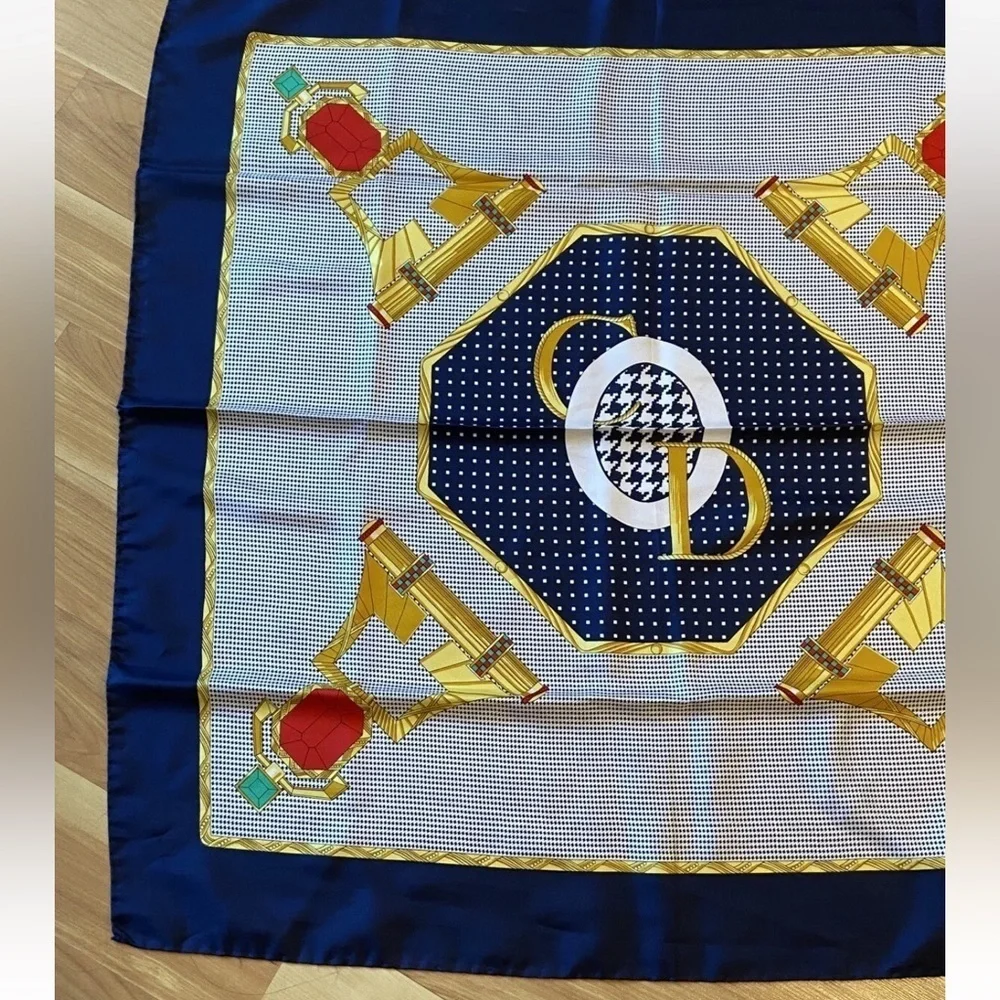 Christian Dior vintage Silk Scarf CD logo polka dot jewels RARE